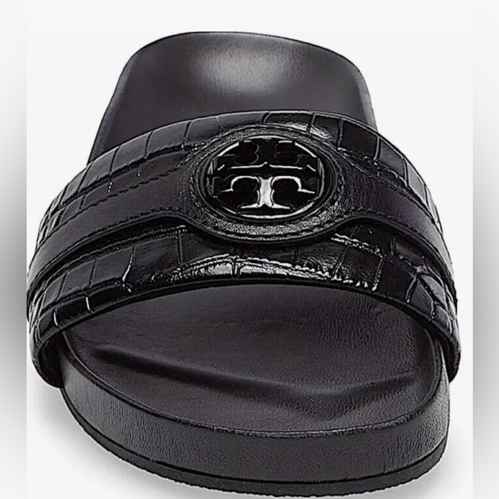 Tory Burch Carson Croc Black Slides